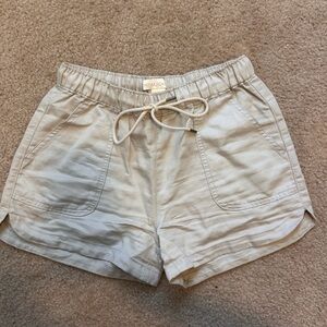 Cream Elastic-Waist Drawstring Shorts